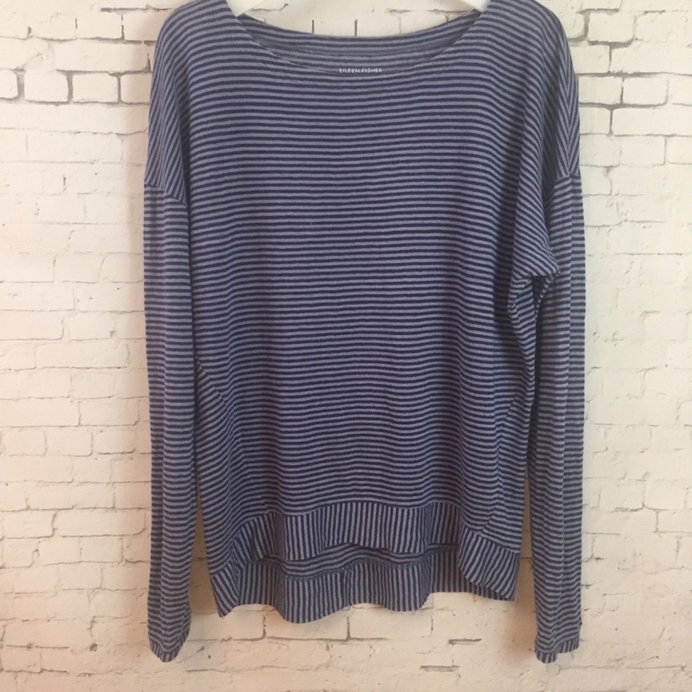 Eileen Fisher Striped Organic Linen Top Sz S